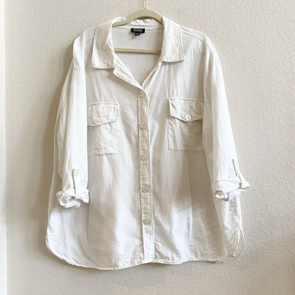 Jones New York And Co Linen White Roll Tab Sleeve Tunic 2X Coastal Grandma